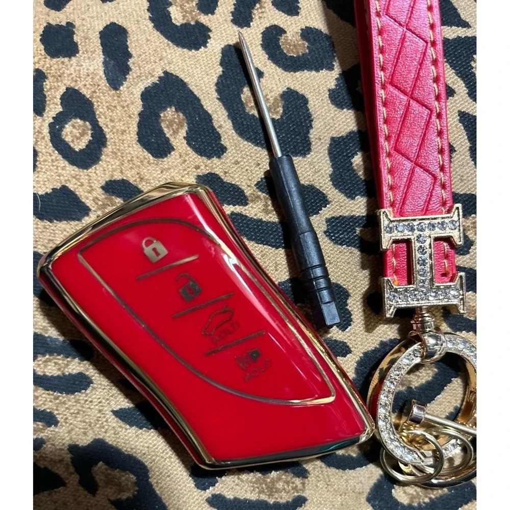 NEW Red Soft TPU Key Fob Cover with Rhinestone Keychain, Lexus ES/UX/LS/LC